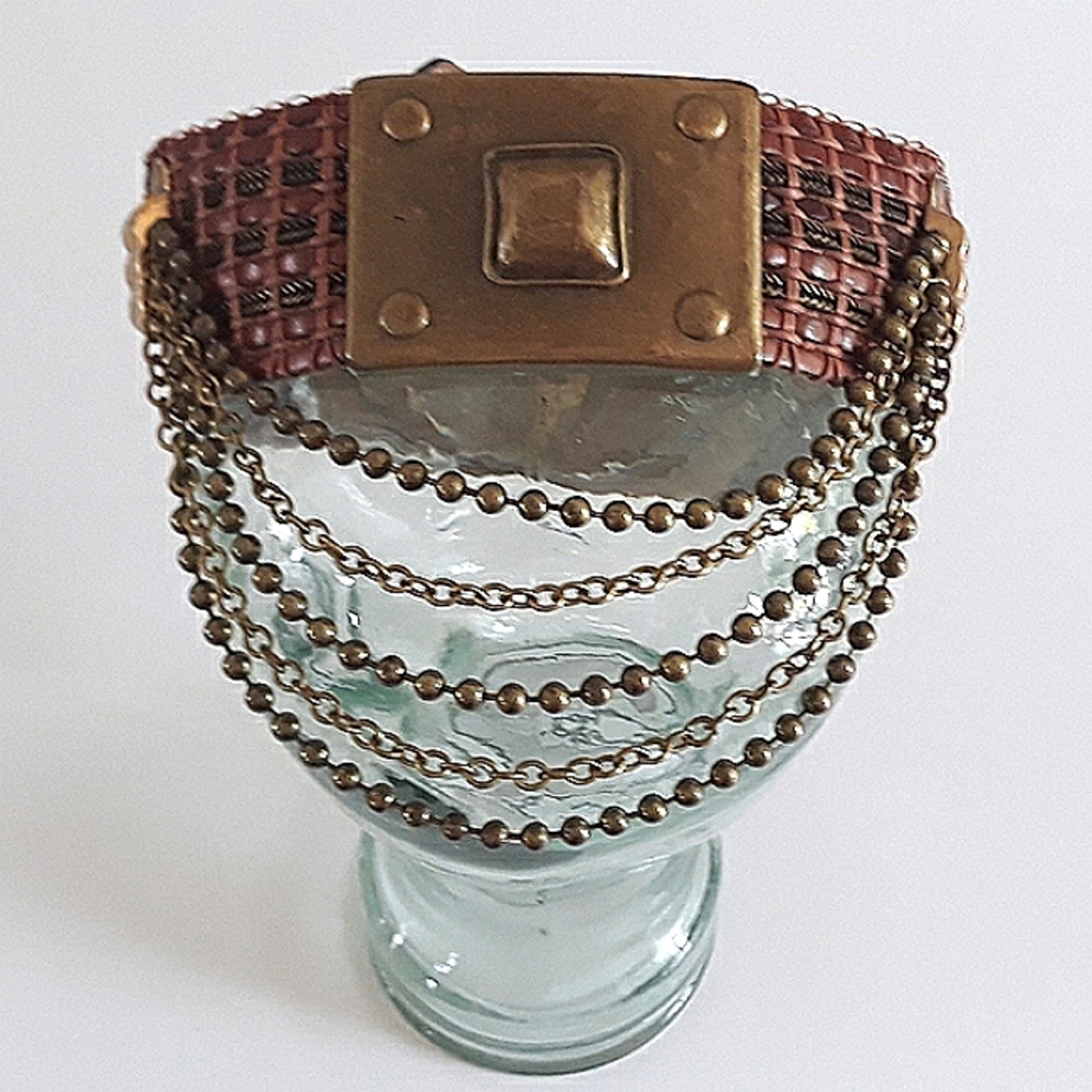 Streets Ahead Woven Leather & Brass Wide Belt S